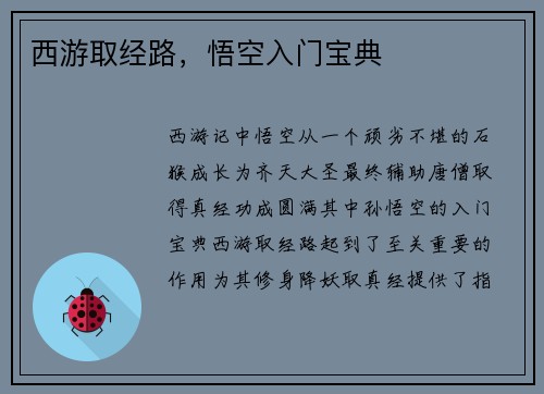 西游取经路，悟空入门宝典
