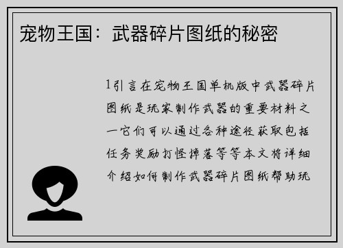 宠物王国：武器碎片图纸的秘密